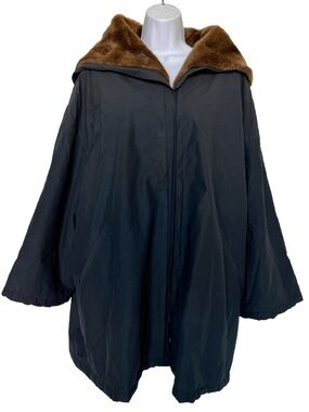 SPORTMAX DEFILE REVERSIBLE HOODED BLACK/BROWN PARKA . MADE IN ITALY. SIZE 10